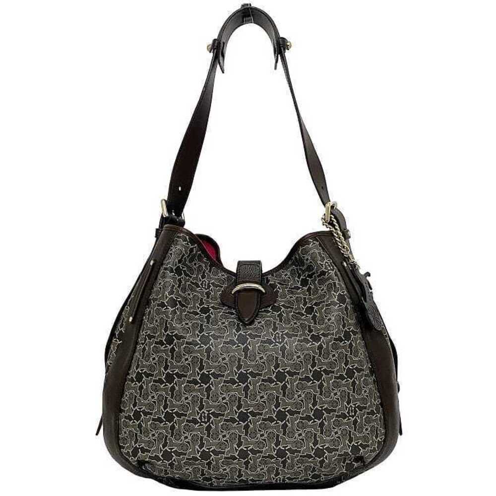 Celine Hobo Bag Sulky Leather Tote Shoulder Carriage Adjustable Black Gray